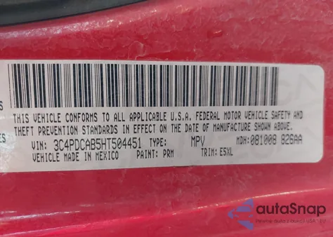 2017 Dodge Journey Se из США, поврежденный, VIN 3C4PDCAB5HT504451